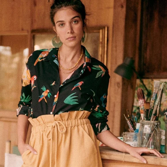 Sezane Pierro Shirt- Sezane X G. Kero Parrot Print - Picture 2 of 5